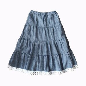 Blue Gingham Women's Skirt with Lace Trim